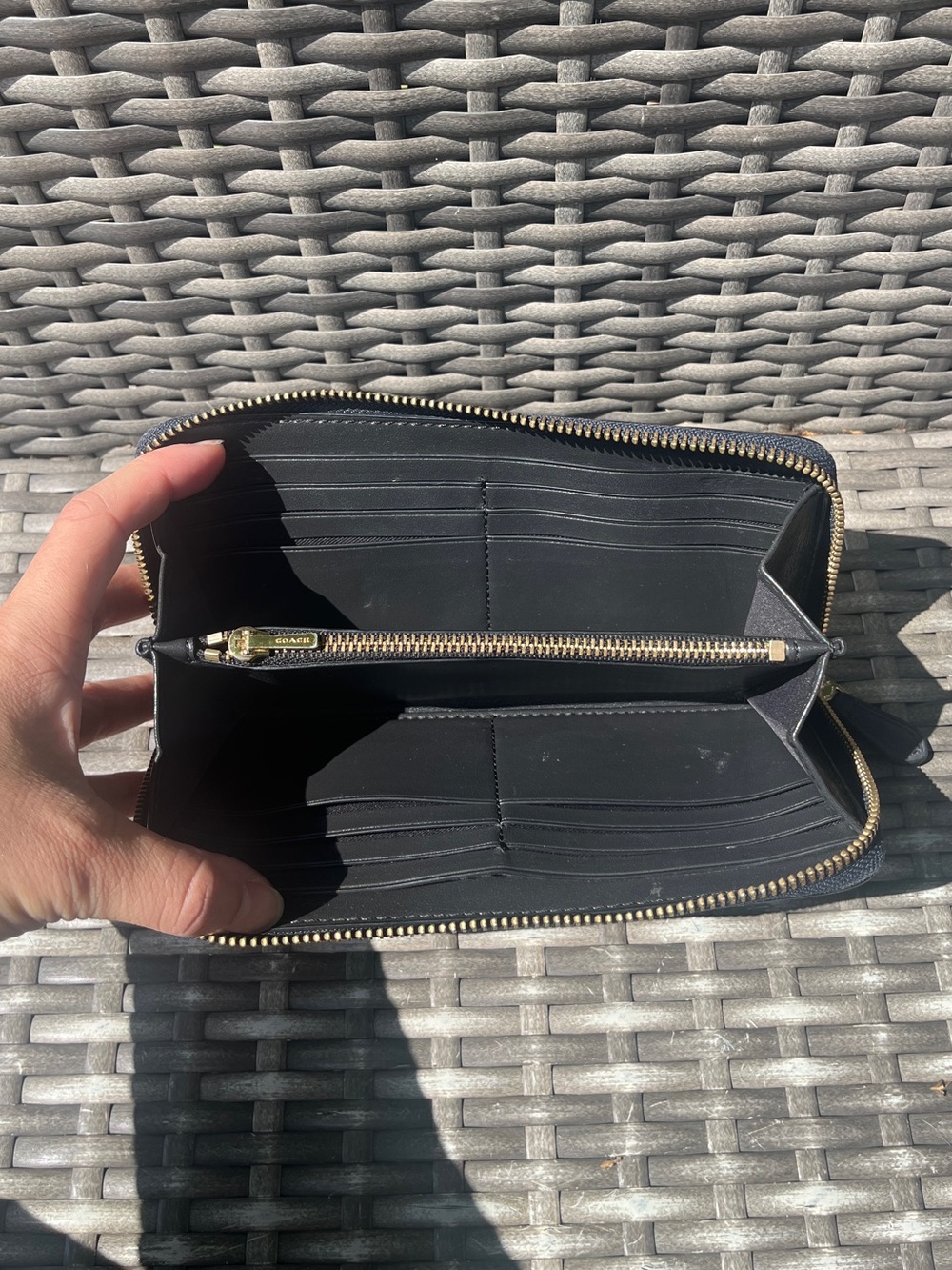 COACH Long Zip Around Wallet Signature Leather Navy Blue - Picture 5 of 7